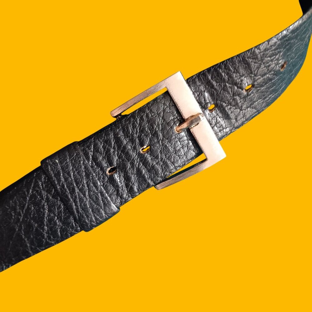 Vintage Mod Belt 42 Water Buffalo Leather Silver Buckle 1970's Mod Lawyer Indie